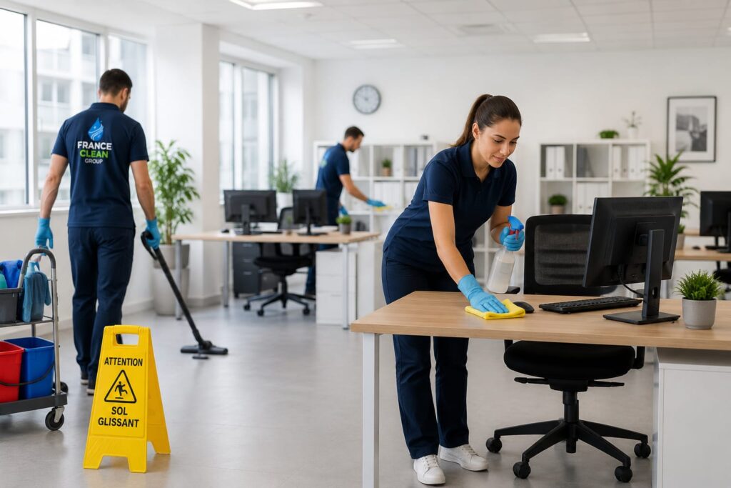 Nettoyage de bureaux par une équipe